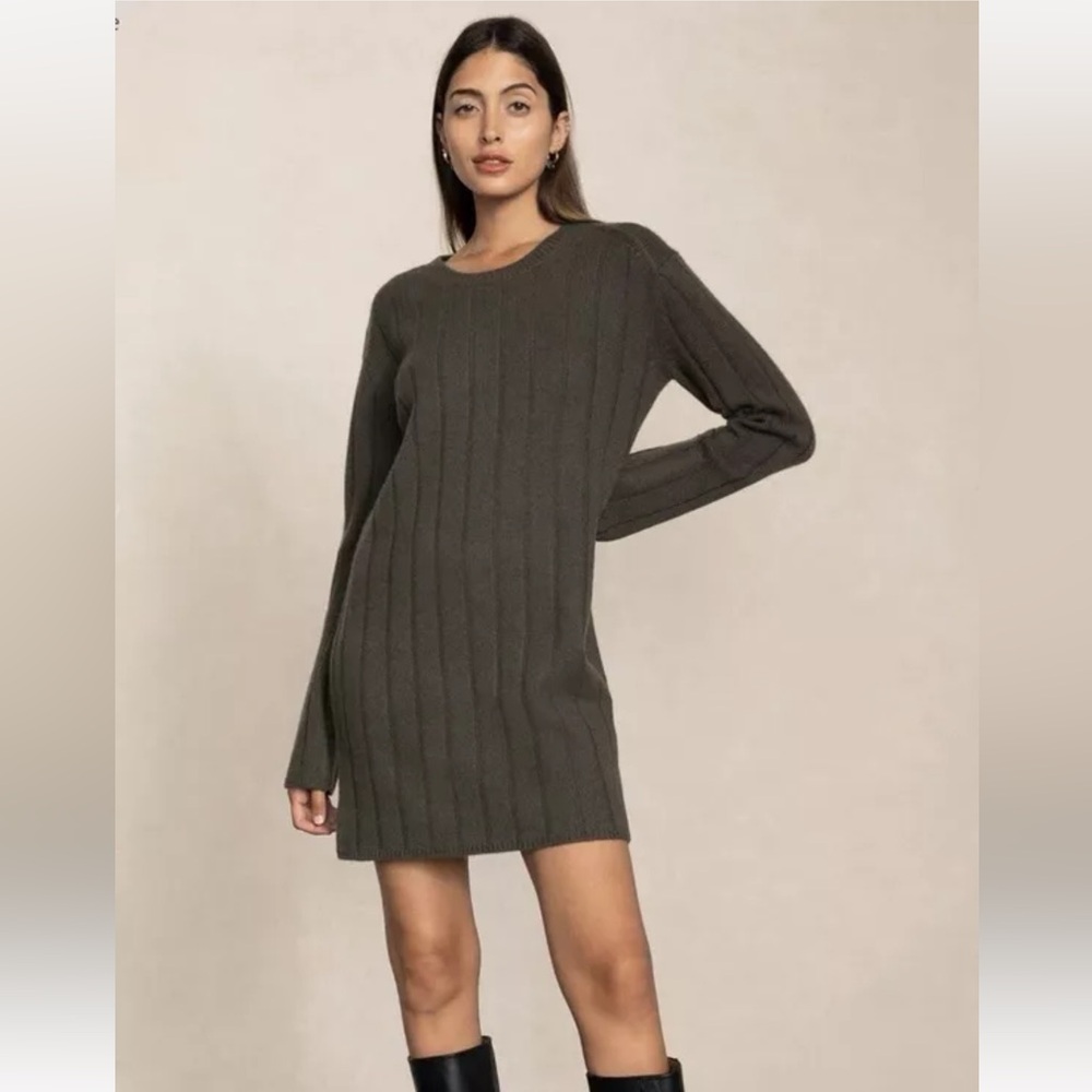 NWT NakedCashmere Liv Cashmere Mini Dress Dark Olive (Size L)